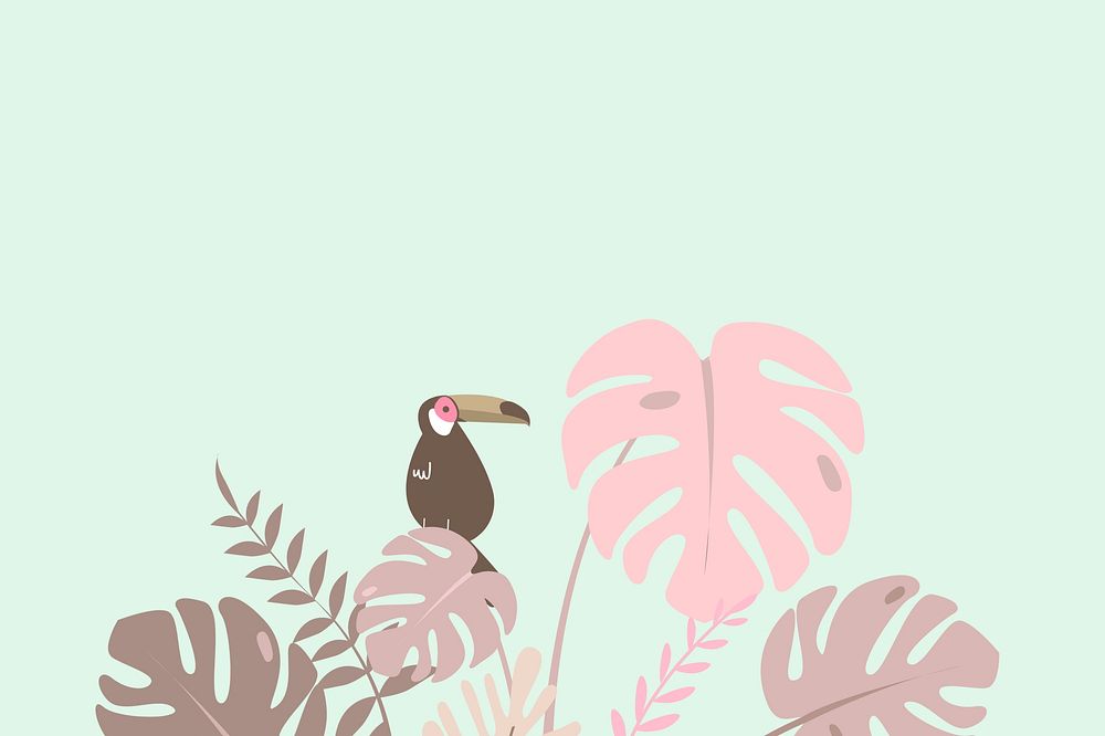 Pink tropical toucan bird border, green design