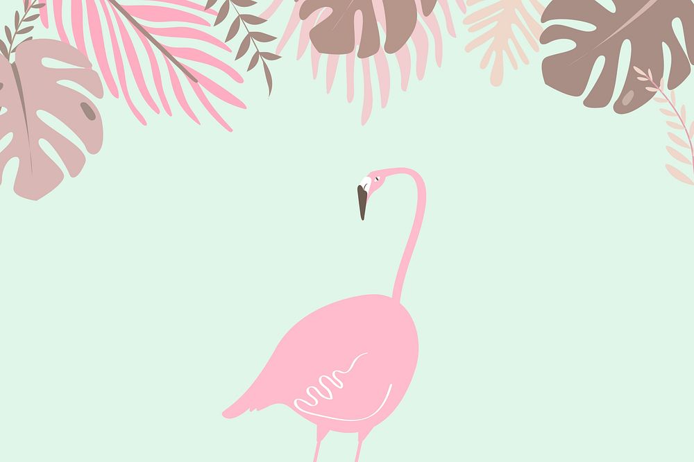 Pastel pink tropical flamingo illustration, green design