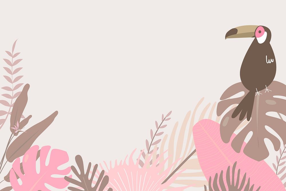 Pink tropical toucan bird border, beige design