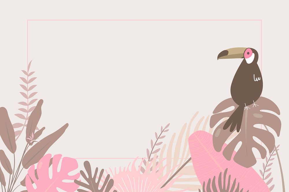 Summer tropical bird frame background, beige design