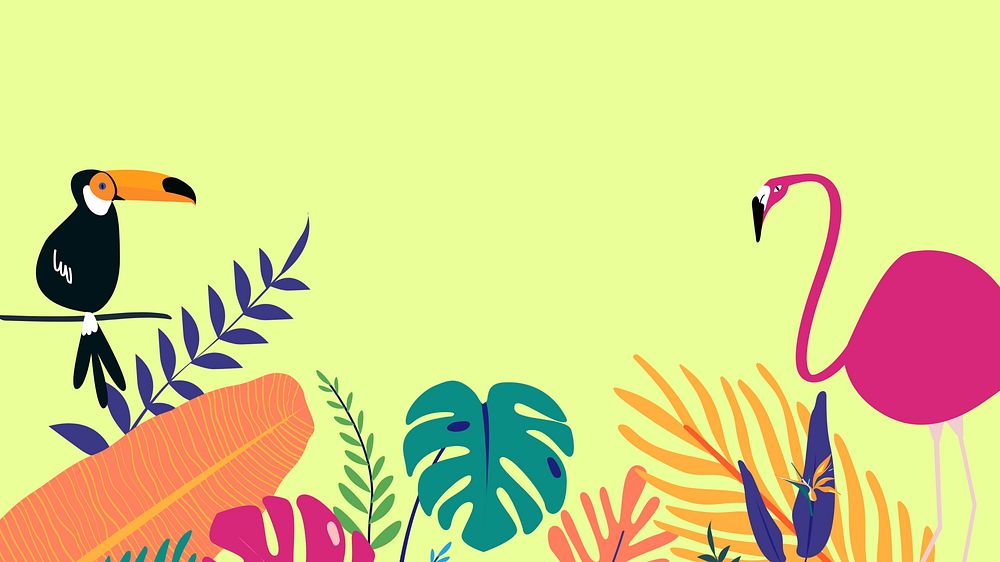 Colorful tropical botanical desktop wallpaper, green design