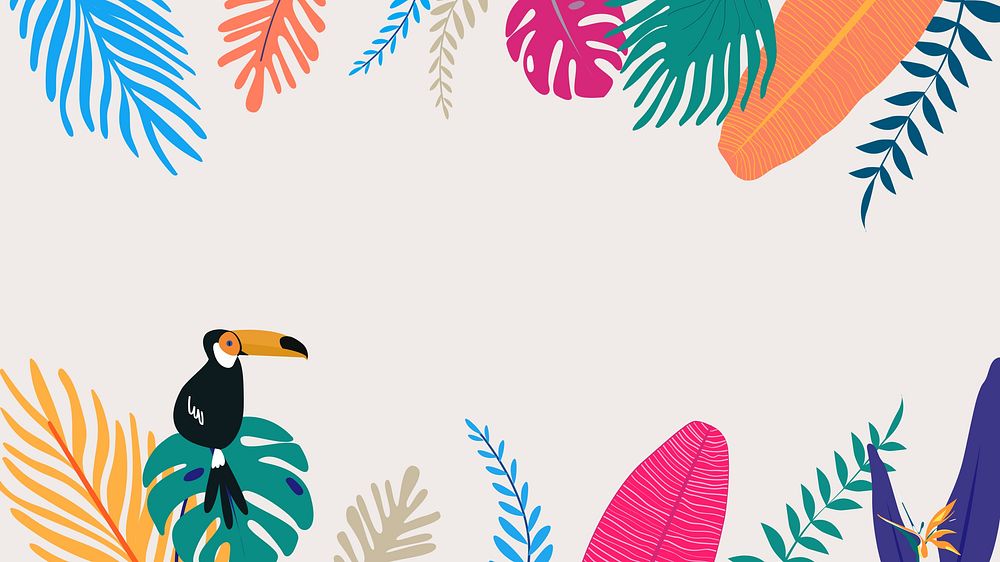 Colorful tropical toucan desktop wallpaper, beige design