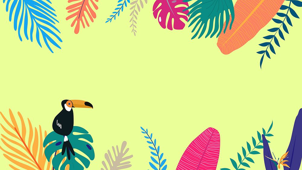 Colorful tropical toucan desktop wallpaper, green design