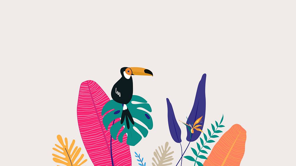 Colorful tropical bird desktop wallpaper, beige design