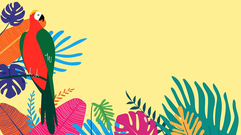 Colorful tropical parrot desktop wallpaper, yellow design