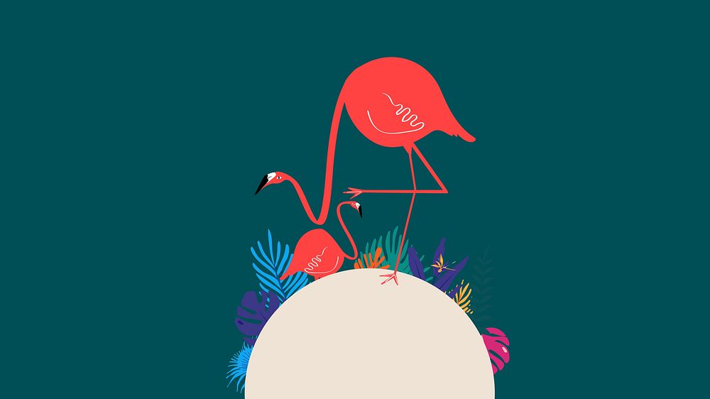 Colorful tropical flamingo desktop wallpaper, green design