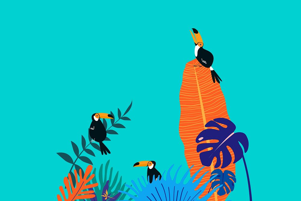 Colorful tropical toucan bird background, blue design