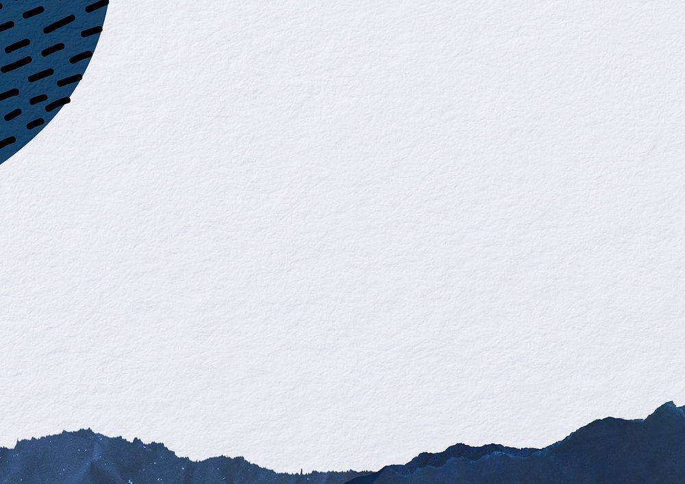 Off-white textured background, ripped blue paper border