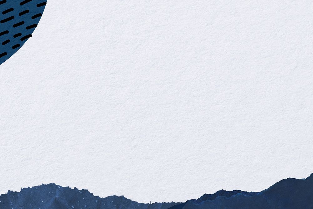 Off-white textured background, ripped blue paper border