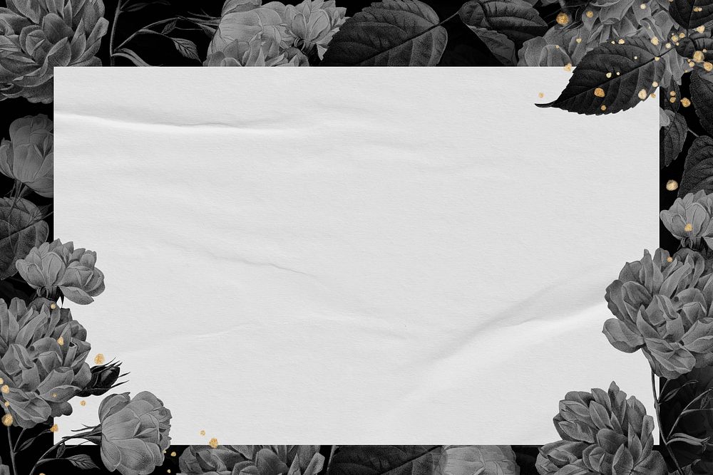 Vintage flowers frame background, black and white design