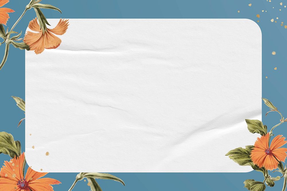 Blue floral frame background, orange flowers design