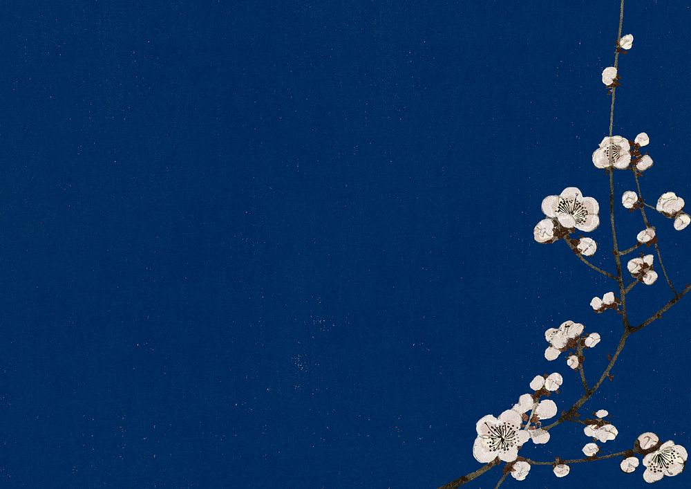 Blue textured background, Sakura flower border