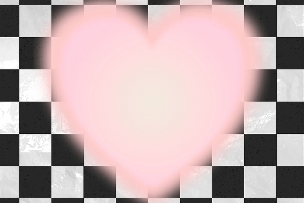 Pink heart frame background, black and white checkered design