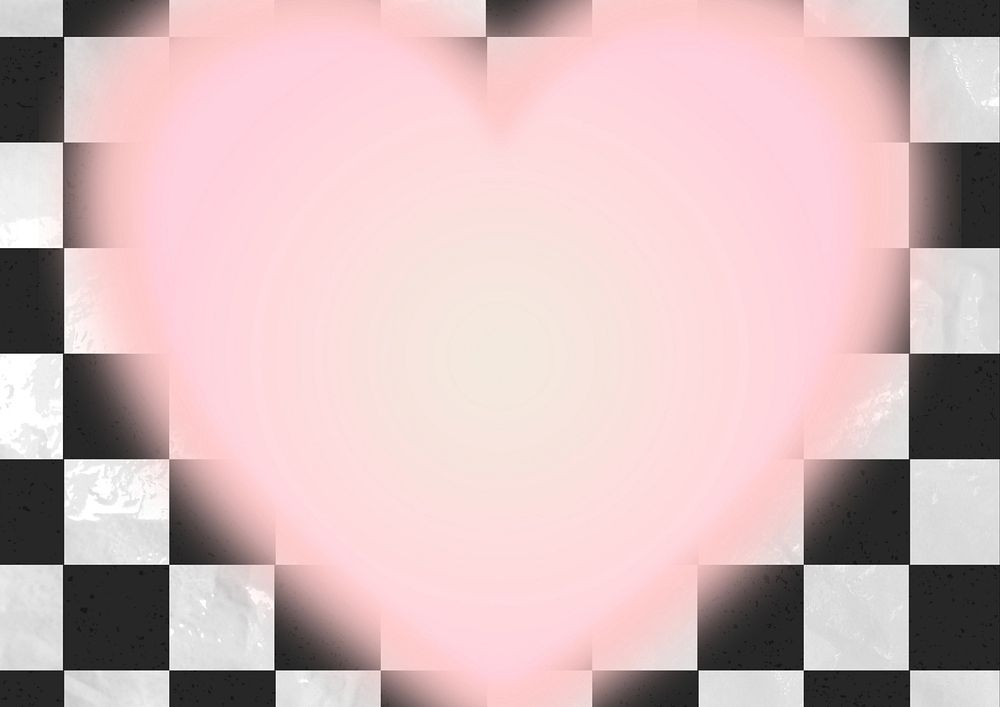 Pink heart frame background, black and white checkered design