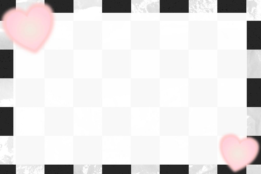 Checkered pattern frame background, cute hearts design