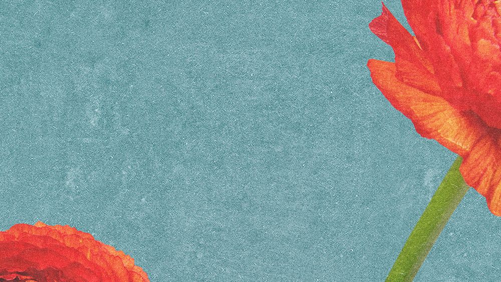 Blue aesthetic textured desktop  wallpaper, red flower border