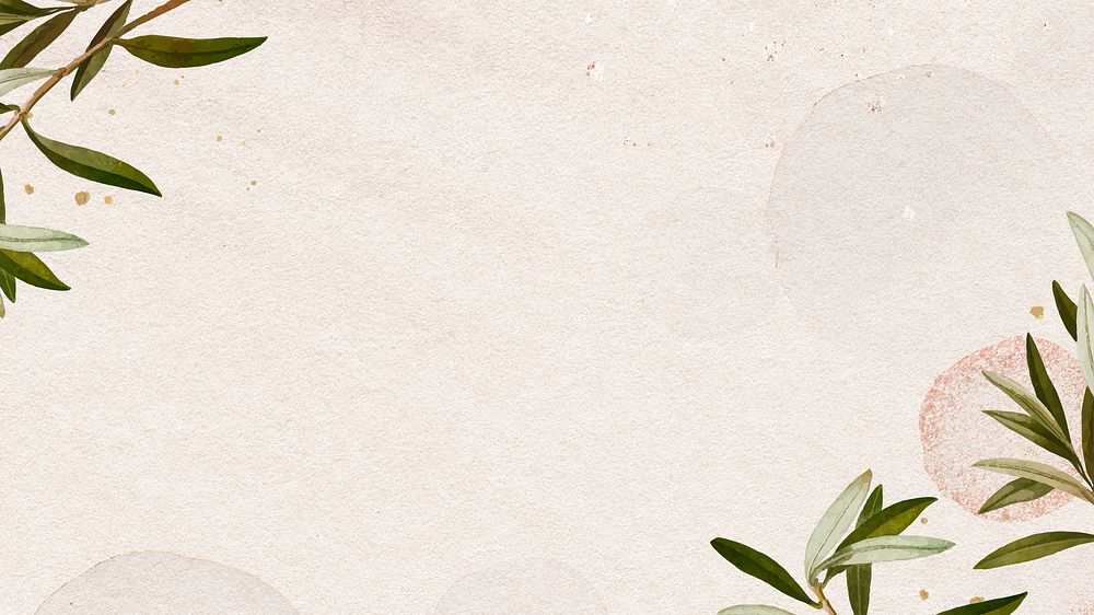Aesthetic botanical border desktop wallpaper, beige textured background