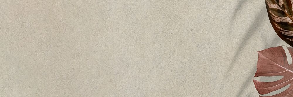 Beige wall textured background, aesthetic leaf border