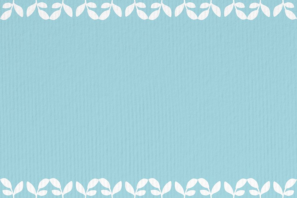 Blue textured background, white leaf border