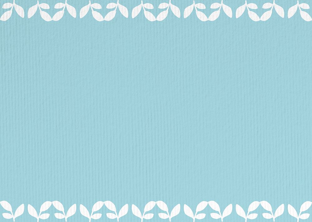 Blue textured background, white leaf border