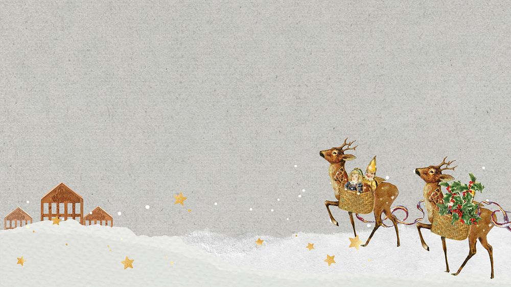 Christmas walking deer desktop wallpaper, ripped paper background