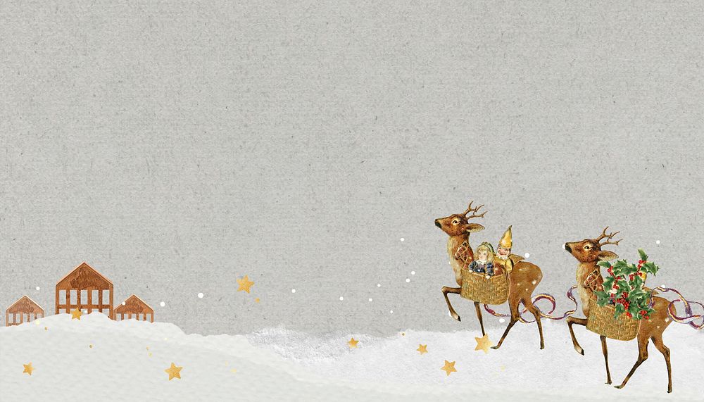 Christmas walking deer background, ripped paper design