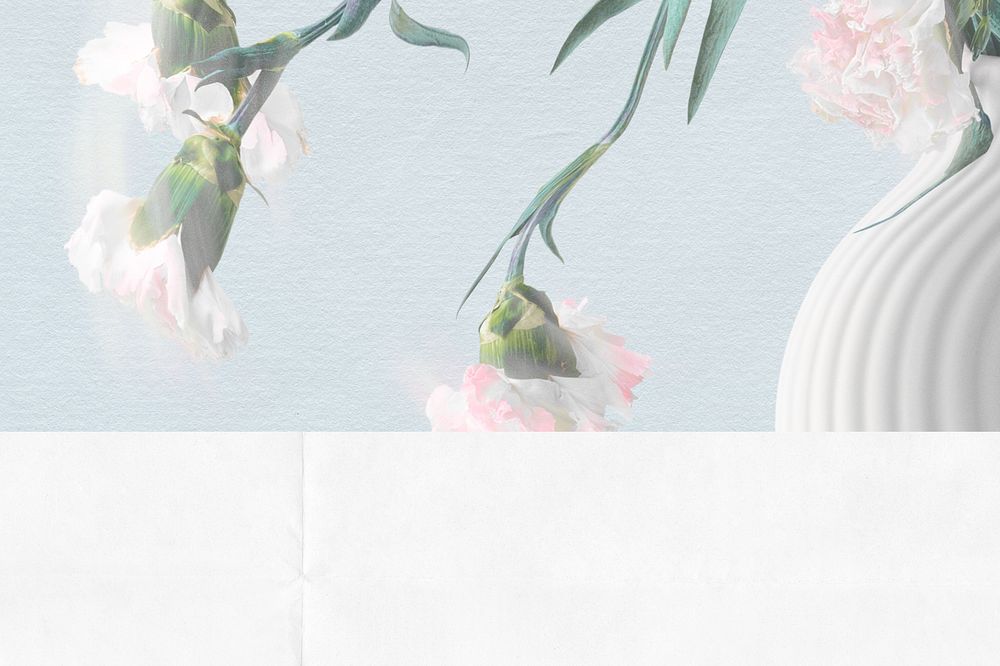 Aesthetic flower vase background, white paper border