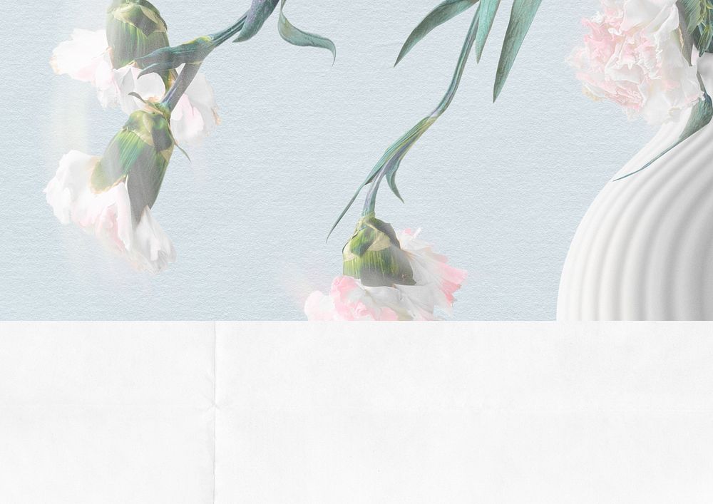 Aesthetic flower vase background, white paper border