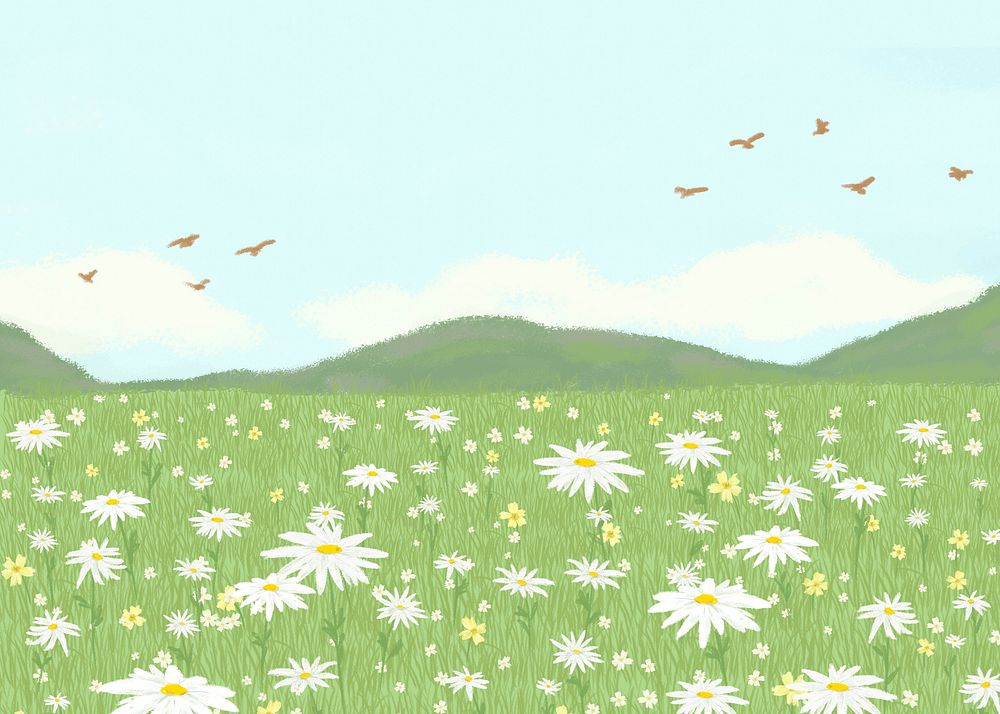 Aesthetic flower field background, nature illustration
