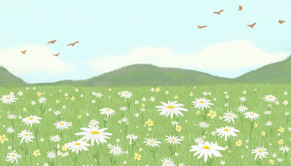 Aesthetic flower field background, nature illustration