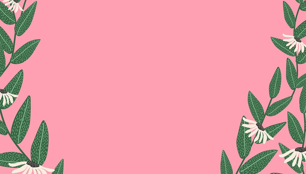 Pink botanical leaf border background
