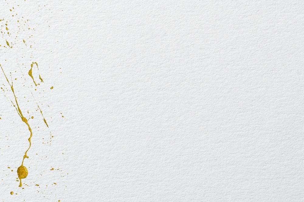 White paper textured background, gold splash border