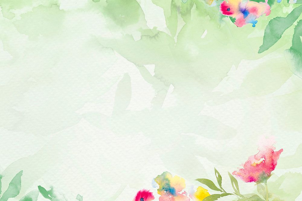 Green botanical watercolor background, Spring flower illustration