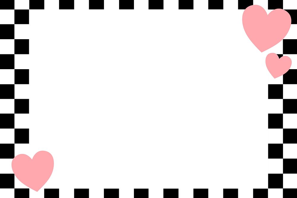 Checkered pattern frame background, cute hearts border