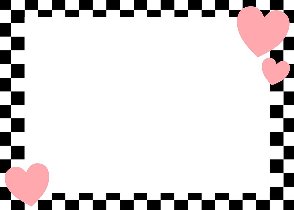 Checkered pattern frame background, cute hearts border