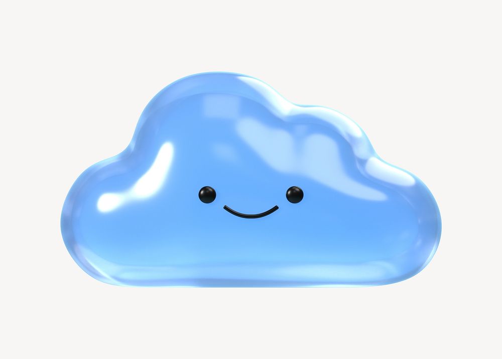 3D smiling blue cloud, emoticon illustration