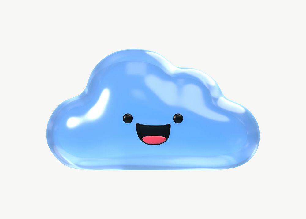 3D smiling blue cloud, emoticon illustration psd