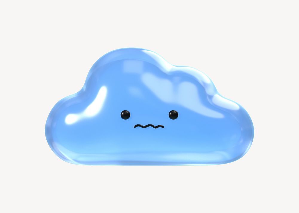 3D scared blue cloud, emoticon illustration