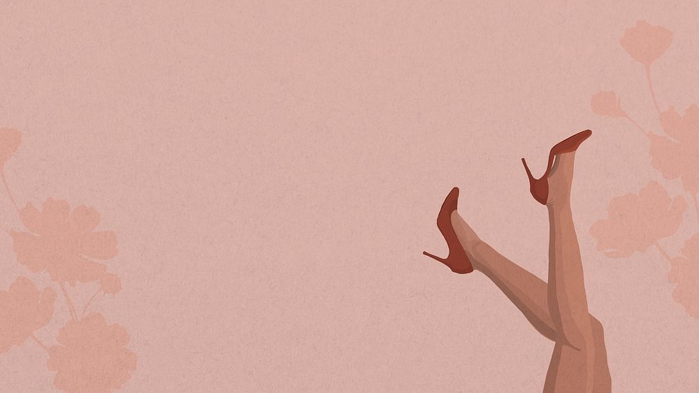 High heel legs desktop wallpaper, pink botanical border