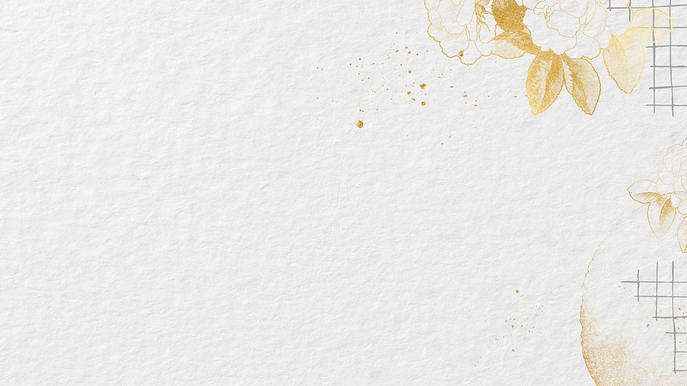 White paper textured background, gold flower border