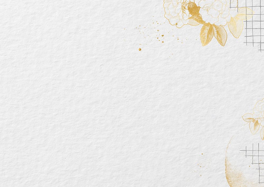 White paper textured background, gold flower border