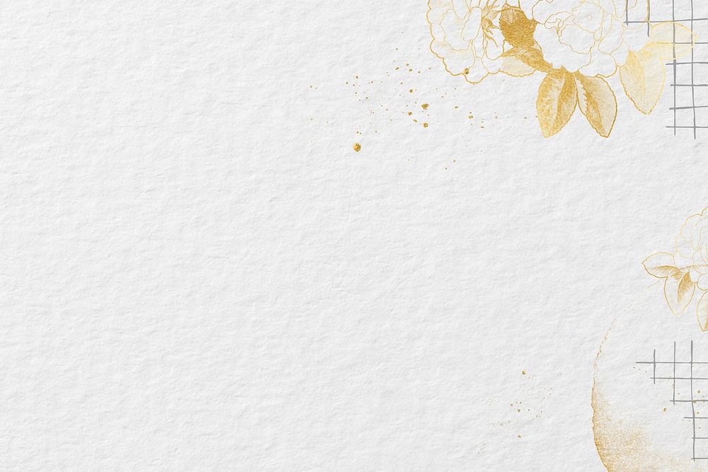 White paper textured background, gold flower border