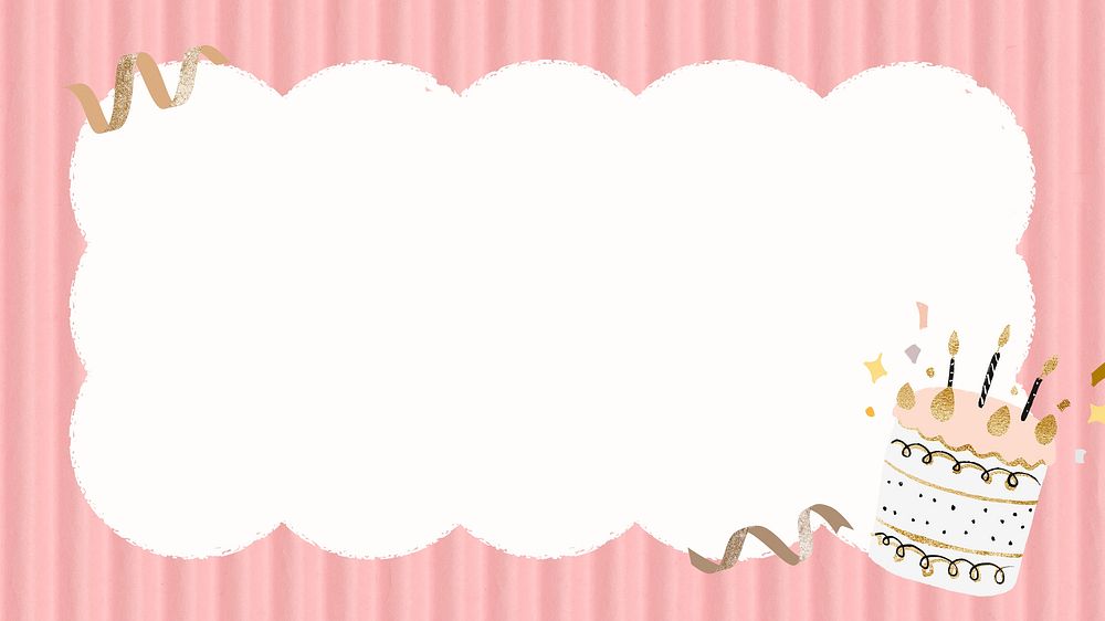 Birthday cake frame desktop wallpaper, pink design