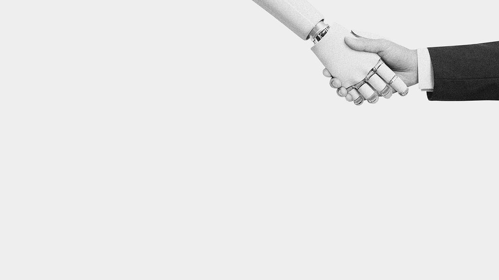 Robot businessman handshake desktop wallpaper, technology border