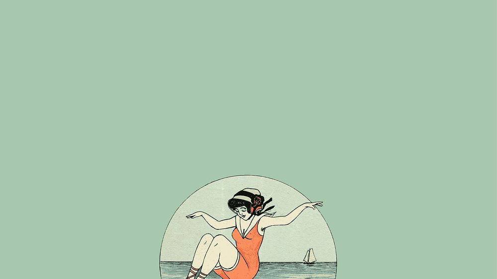 Vintage Summer woman desktop wallpaper, green design