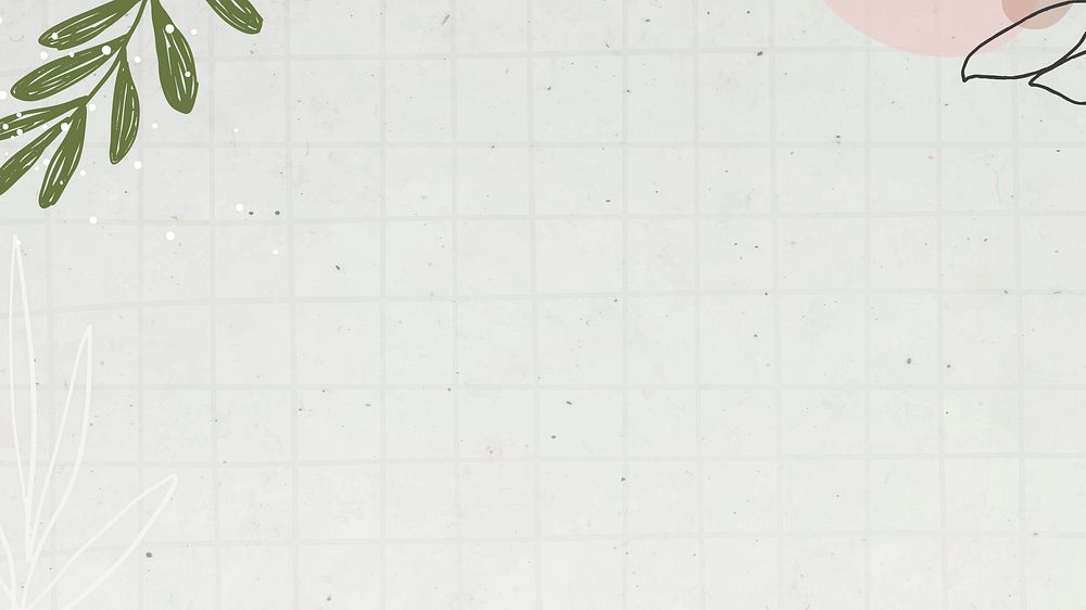 Off-white grid desktop wallpaper, botanical border