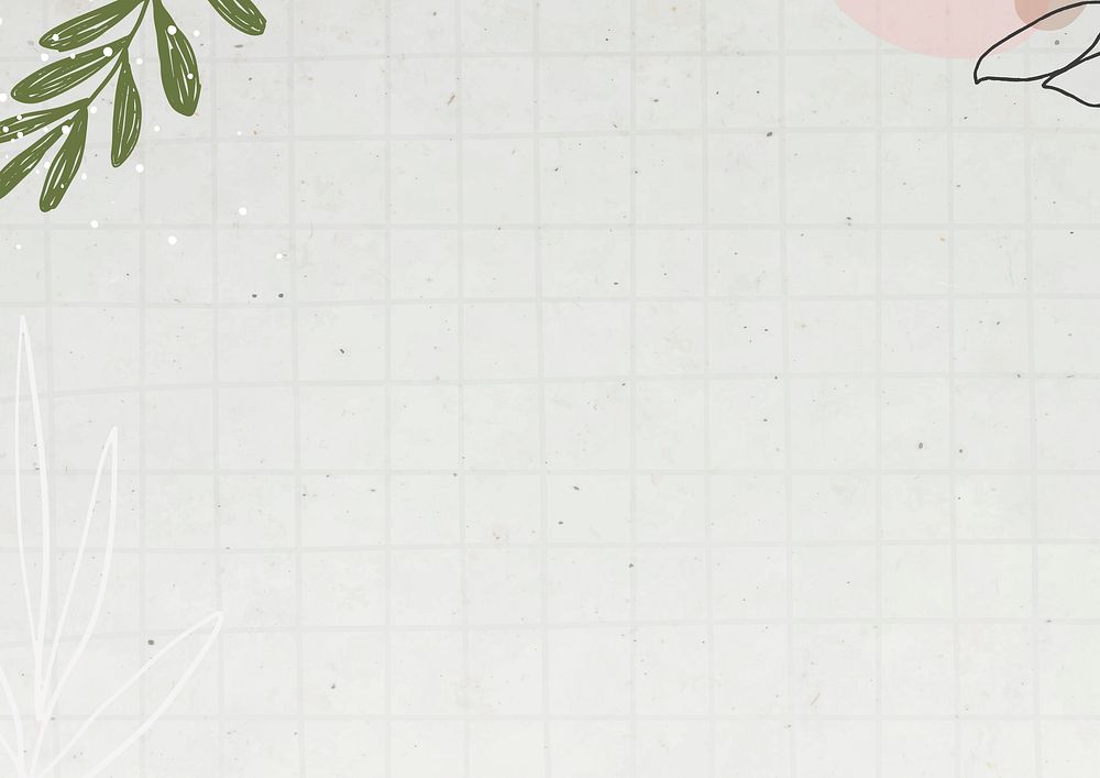 Off-white grid background, botanical border