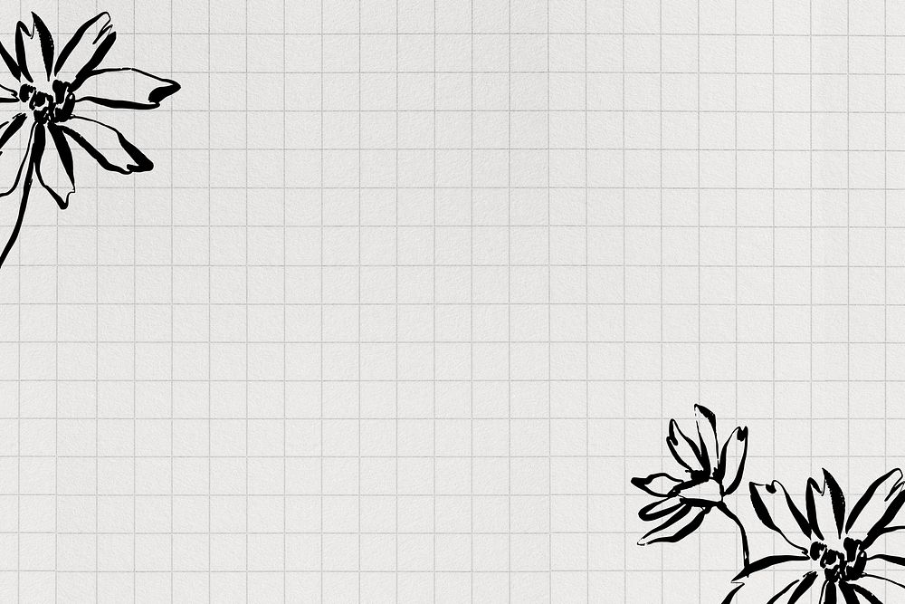 Off-white grid patterned background, flower border