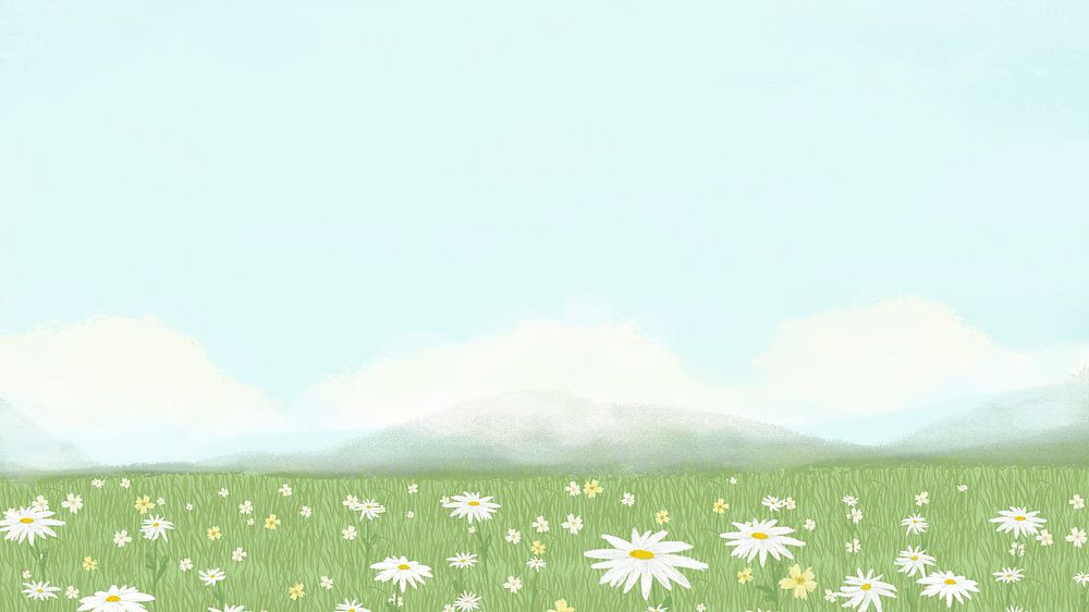 Aesthetic flower field desktop wallpaper, nature illustration