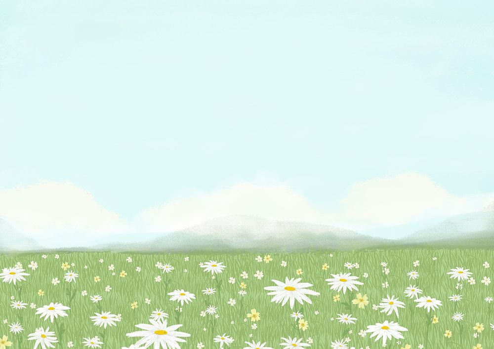 Aesthetic flower field background, nature illustration